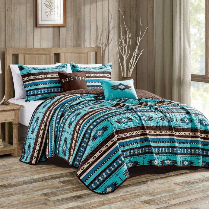 Southwest Turquoise Aztec Quilt - 5 Piece Set