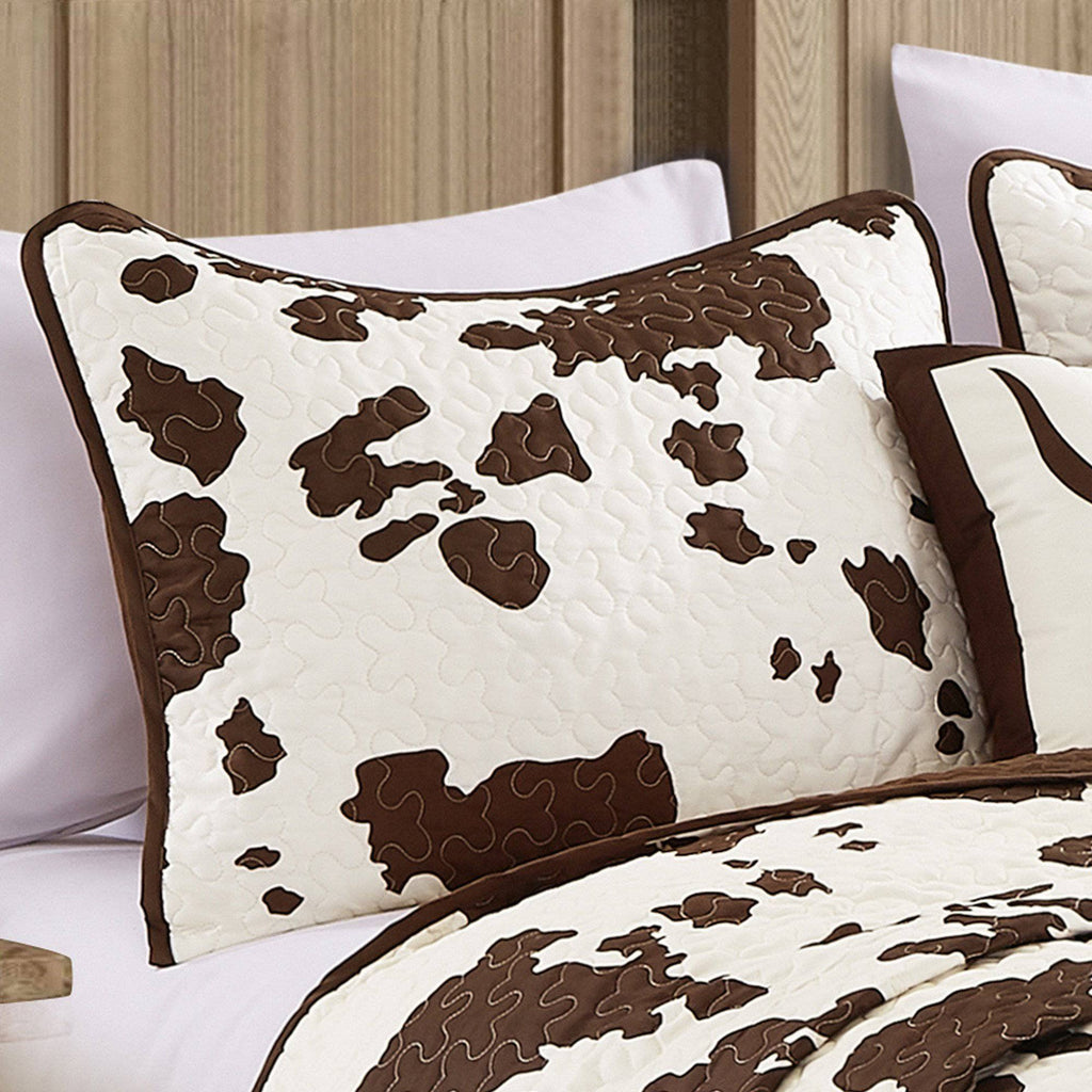 Rustic Cowhide Brown Cow Skull Quilt Set - 4 Piece Set