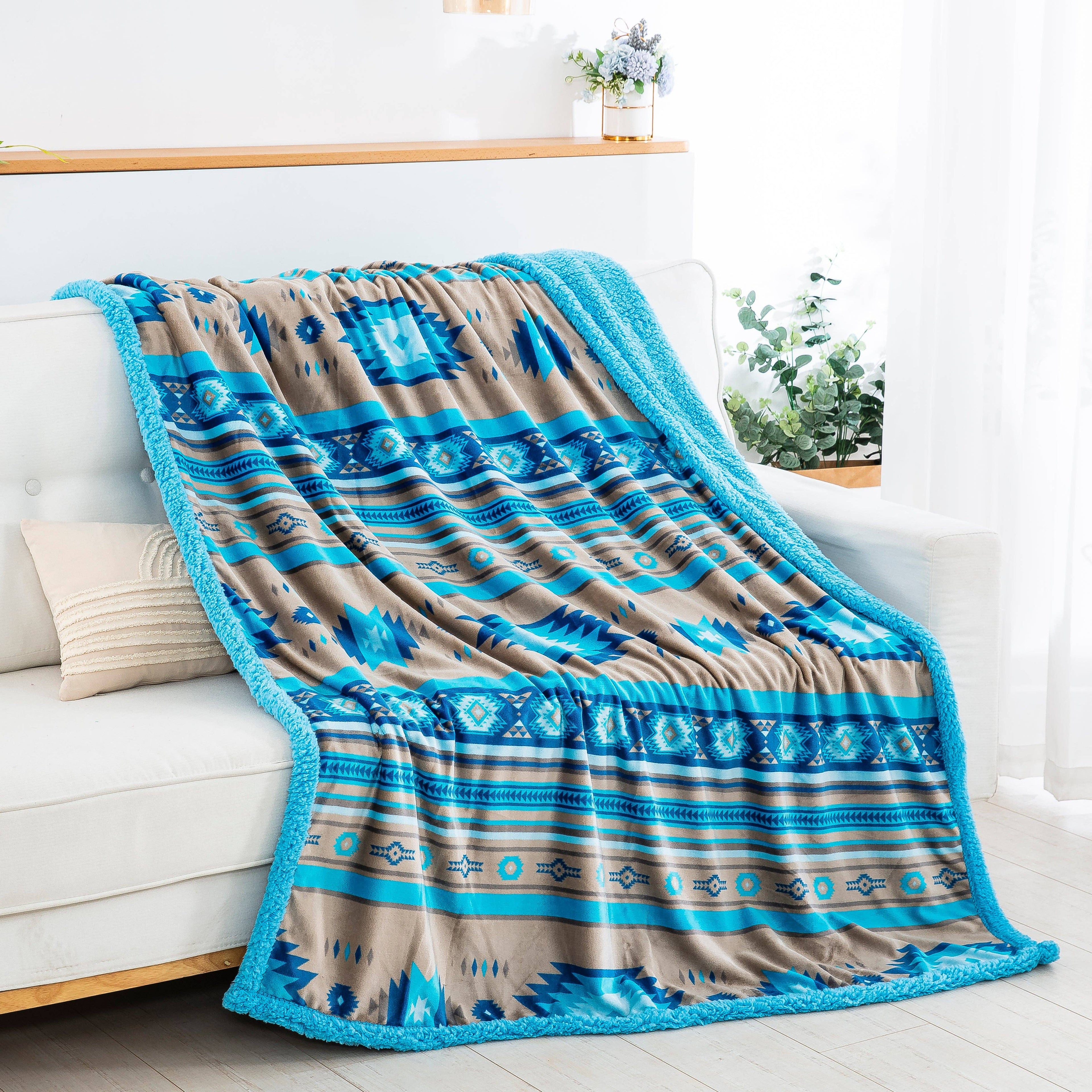 Stella Aztec Sherpa Line Throw  Blanket