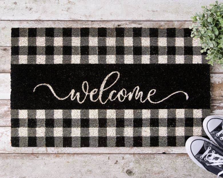 Black and White Check Welcome Coir Mat