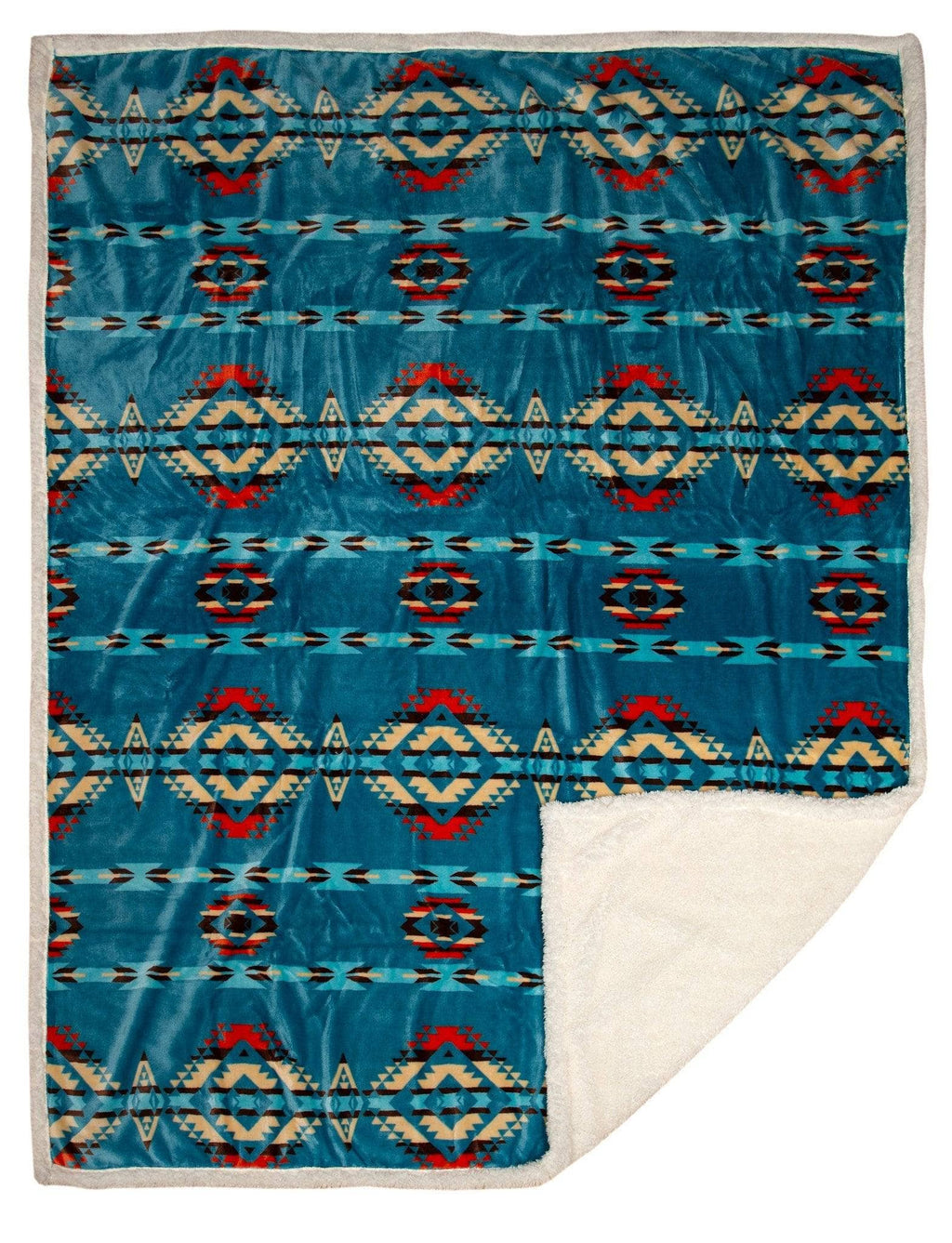 Southwestern Aztec Turquoise Plush Fur Sherpa Borrego Fleece Throw Blanket