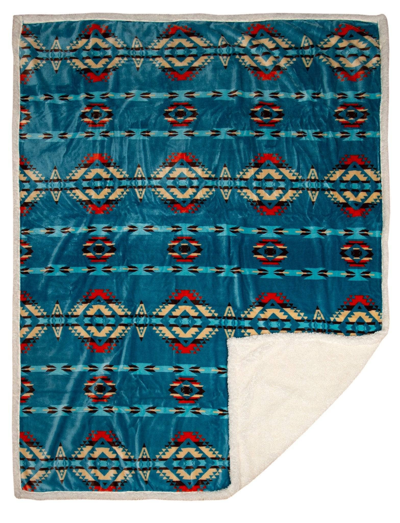 Southwestern Aztec Turquoise Plush Fur Sherpa Borrego Fleece Throw Blanket