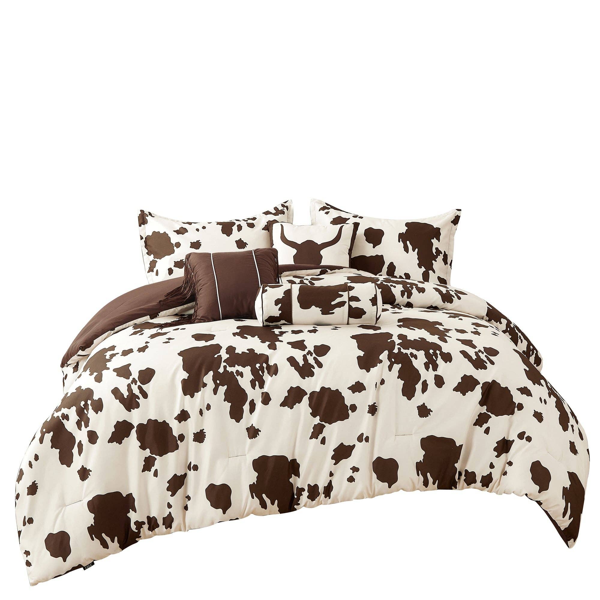 Rustic Cowhide Brown Cow Skull Comforter Set - 6 Piece Set