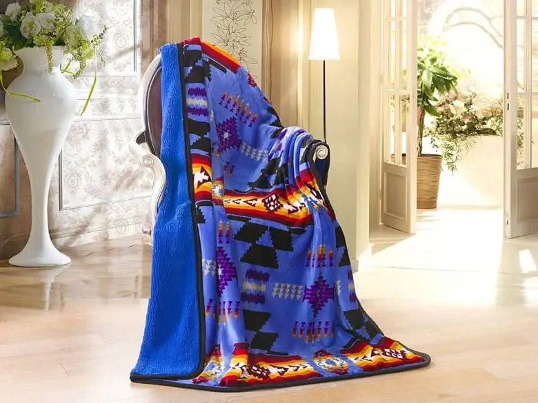Southwestern Aztec Sherpa Borrego Fleece Throw Blanket