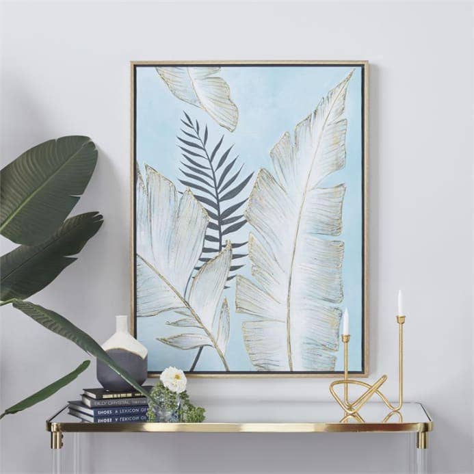 LEAF TROPICAL FRAMED CANVAS WITH GOLD FRAME