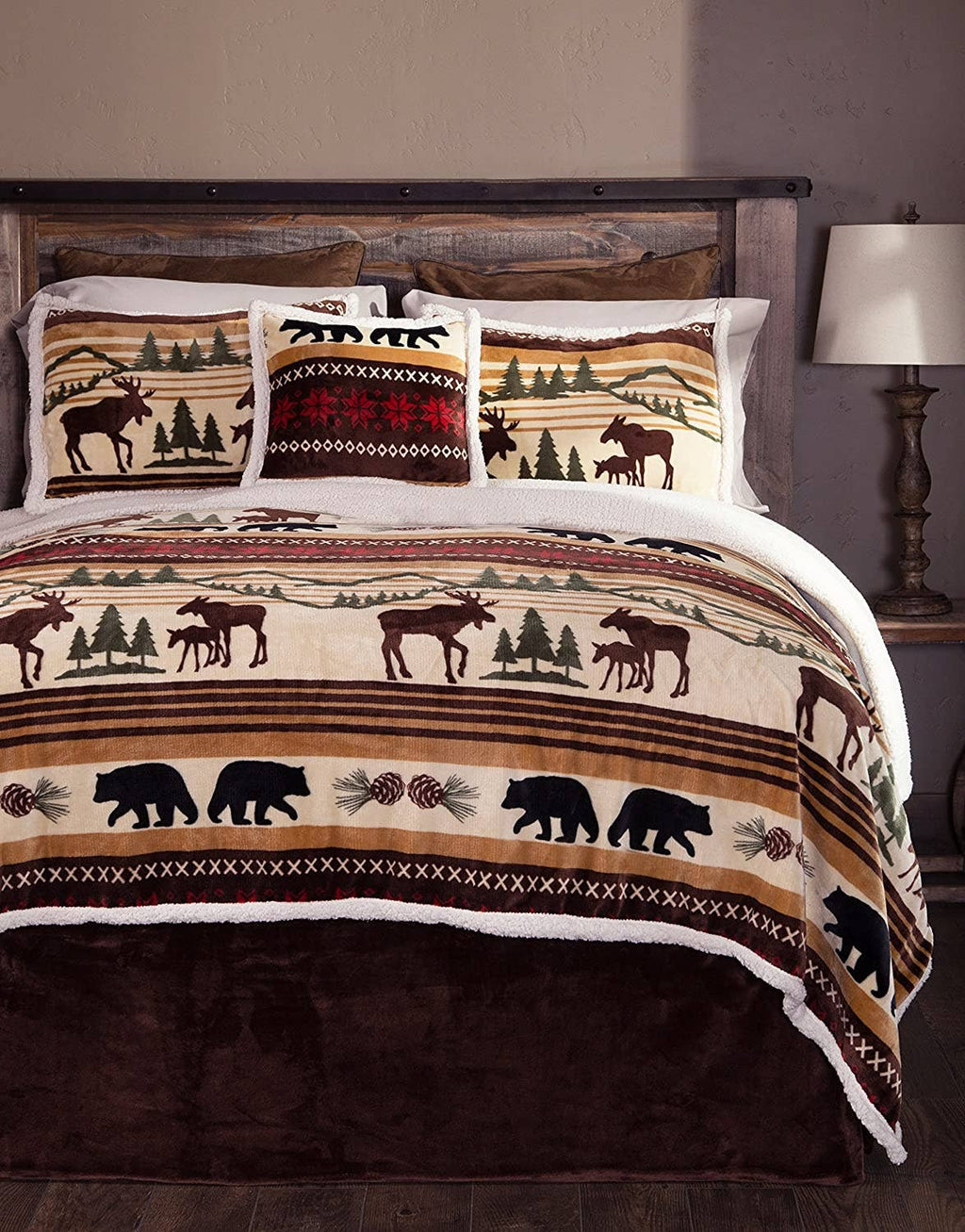 Hinterland Sherpa Plush Lodge Fleece Blanket - 3 Piece Set