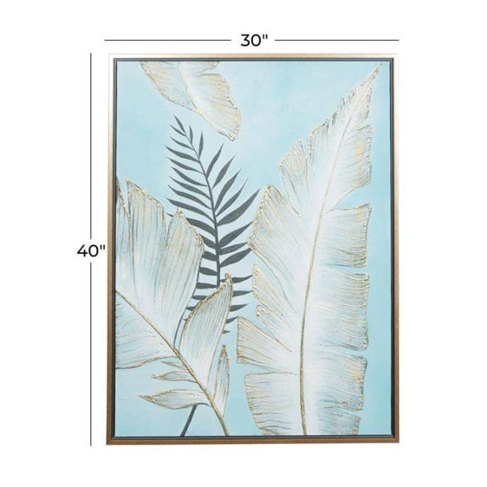 LEAF TROPICAL FRAMED CANVAS WITH GOLD FRAME