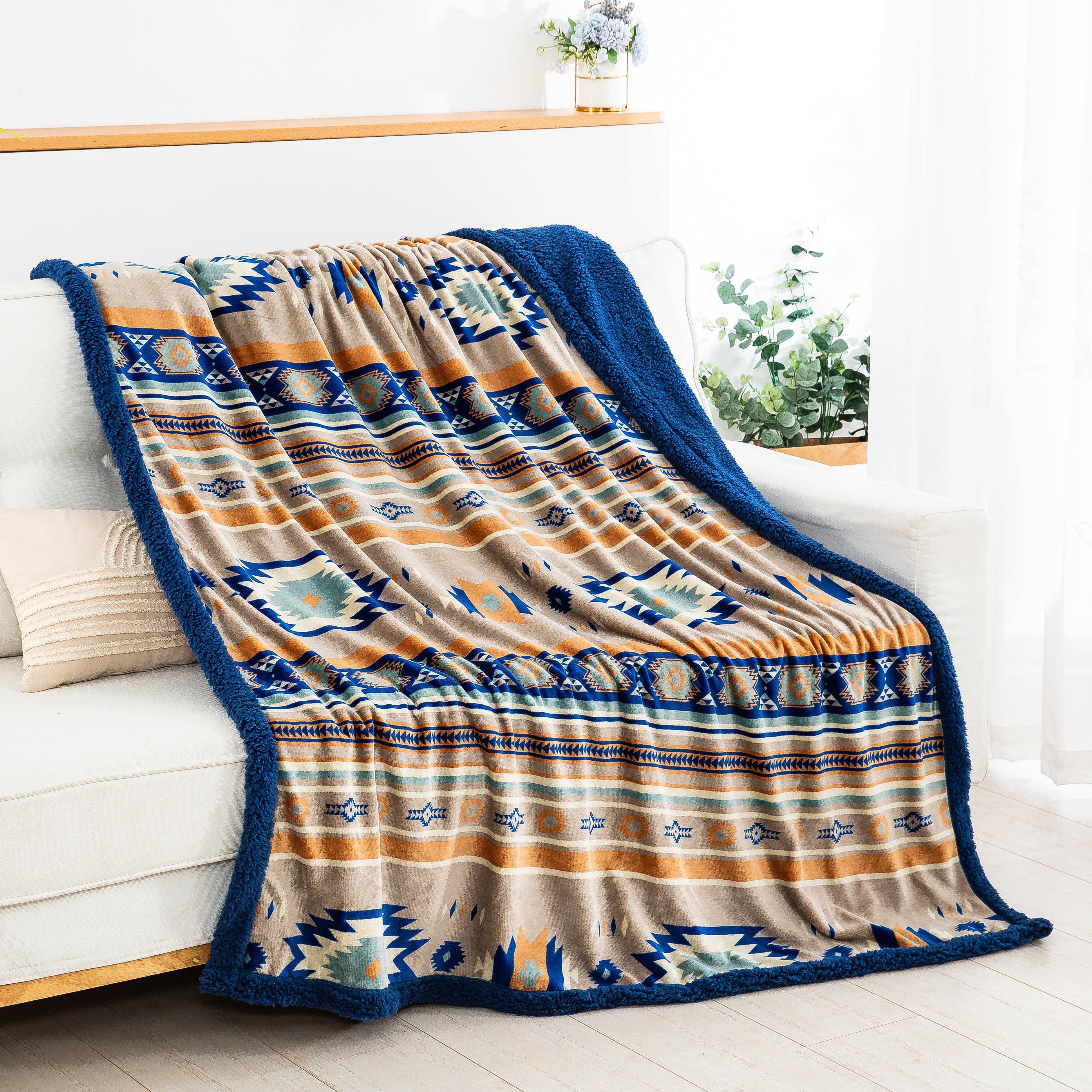 Stella Aztec Sherpa Line Throw  Blanket