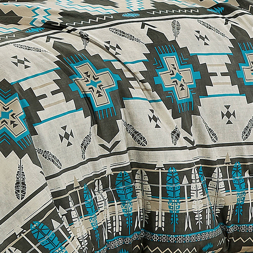 Southwestern Tan Navajo Turquoise Feather Aztec Comforter - 6 Piece Set