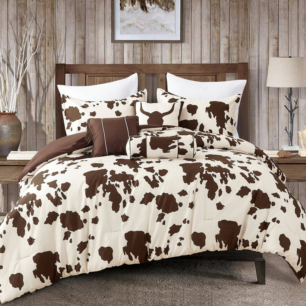 Rustic Cowhide Brown Cow Skull Comforter Set - 6 Piece Set
