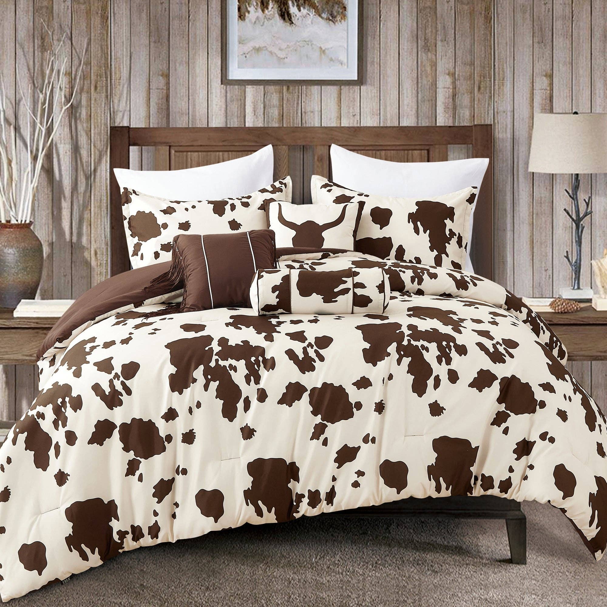 Rustic Cowhide Brown Cow Skull Comforter Set - 6 Piece Set