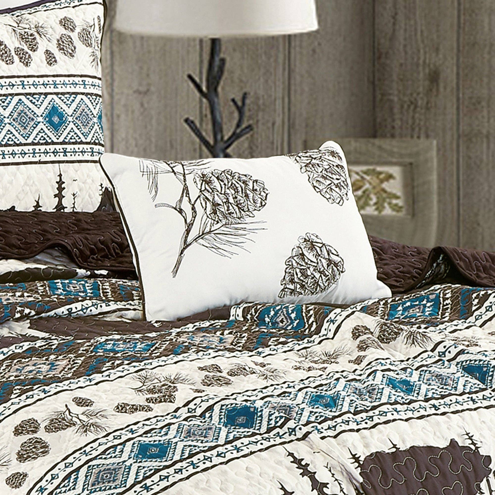 Southwestern Big Bear Aztec Quilt Coverlet - 5 Piece Set