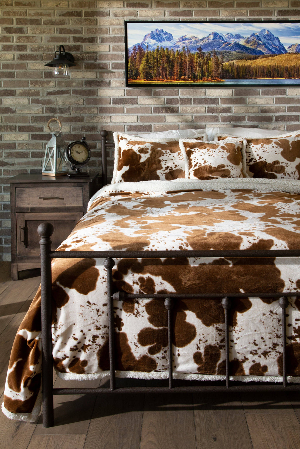 Cowhide Sherpa Plush Lodge Fleece Blanket - 3 Piece Set