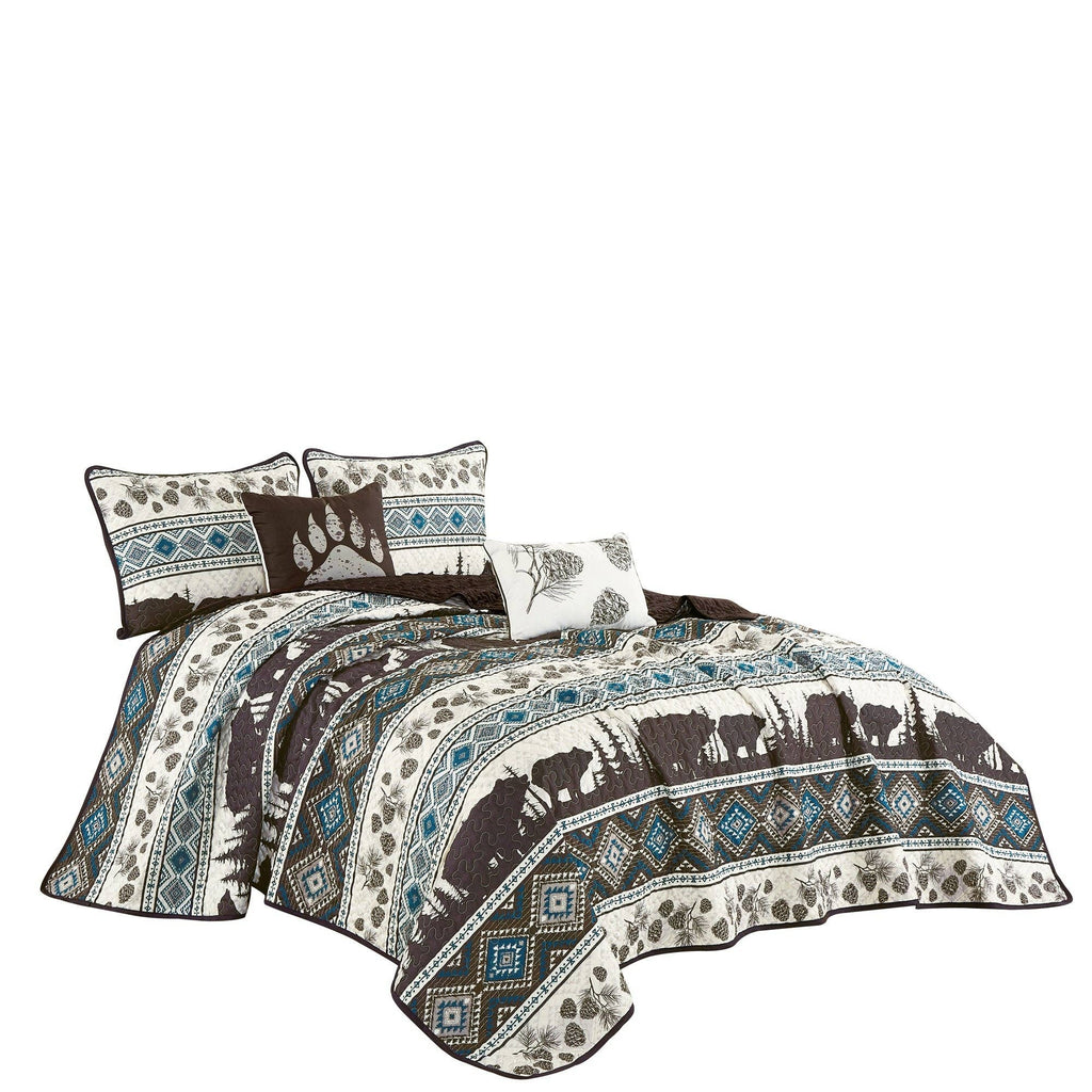 Southwestern Big Bear Aztec Quilt Coverlet - 5 Piece Set