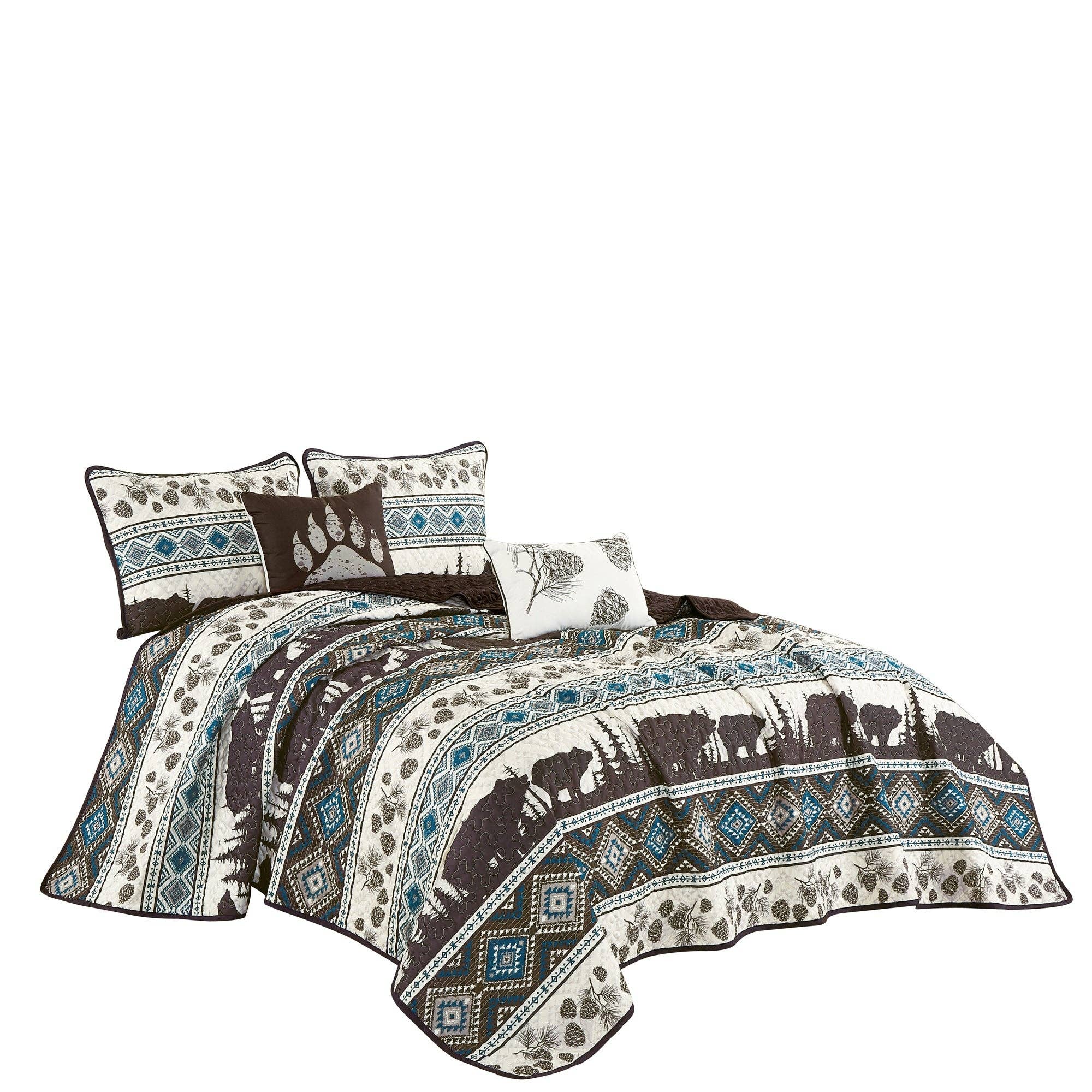 Southwestern Big Bear Aztec Quilt Coverlet - 5 Piece Set