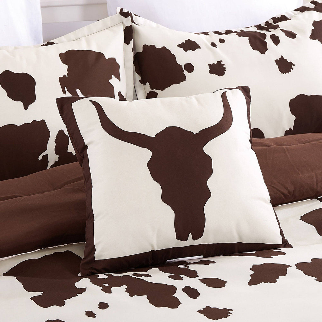 Rustic Cowhide Brown Cow Skull Comforter Set - 6 Piece Set