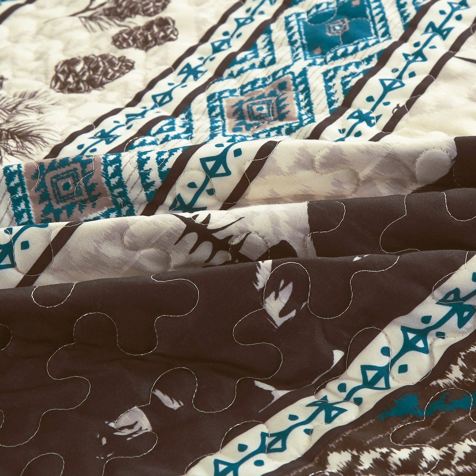 Southwestern Big Bear Aztec Quilt Coverlet - 5 Piece Set