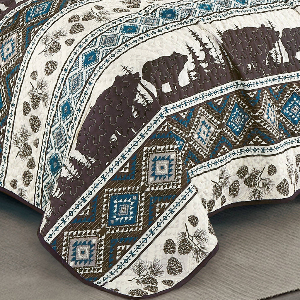 Southwestern Big Bear Aztec Quilt Coverlet - 5 Piece Set
