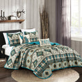 Southwestern Tan Turquoise Feather Aztec Quilt - 5 Piece Set