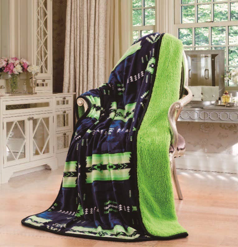 Southwestern Aztec Sherpa Borrego Fleece Throw Blanket